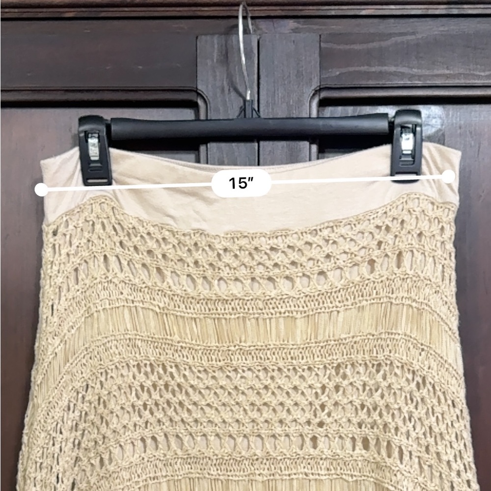 Chico's Crochet Fringe Woven Handkerchief Skirt Chicos Size 1 Cottagecore - Picture 9 of 11